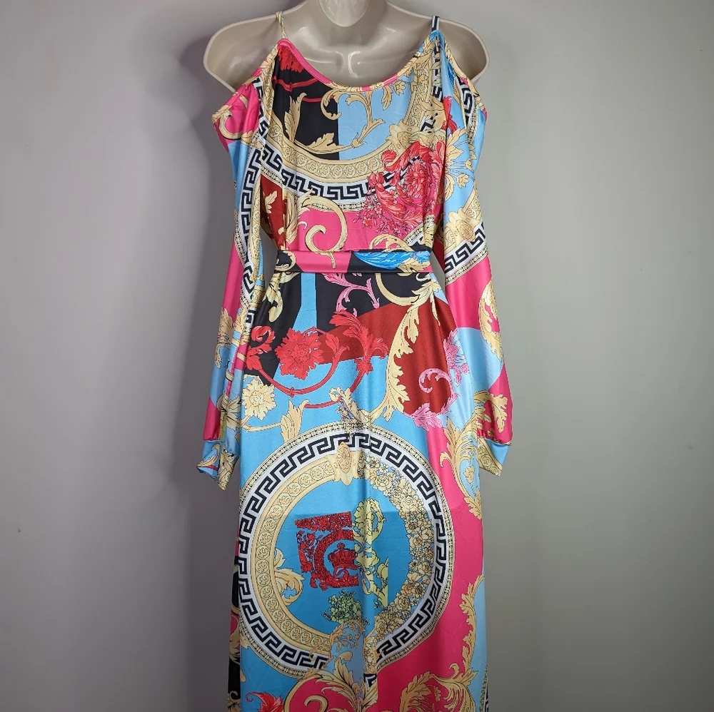 Vintage Printed Cold Shoulder Maxi Dress - Picture 5 of 5